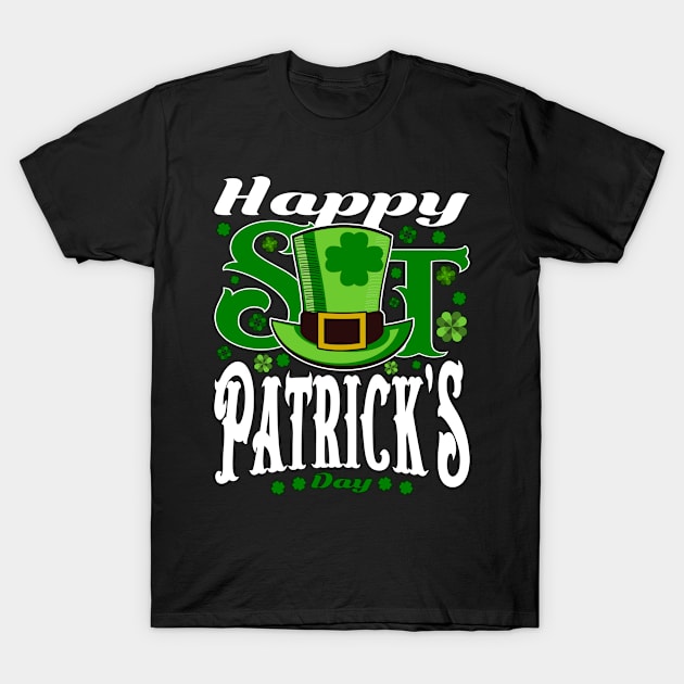 Happy St Patrick's Day Green White Text T-Shirt by JaussZ